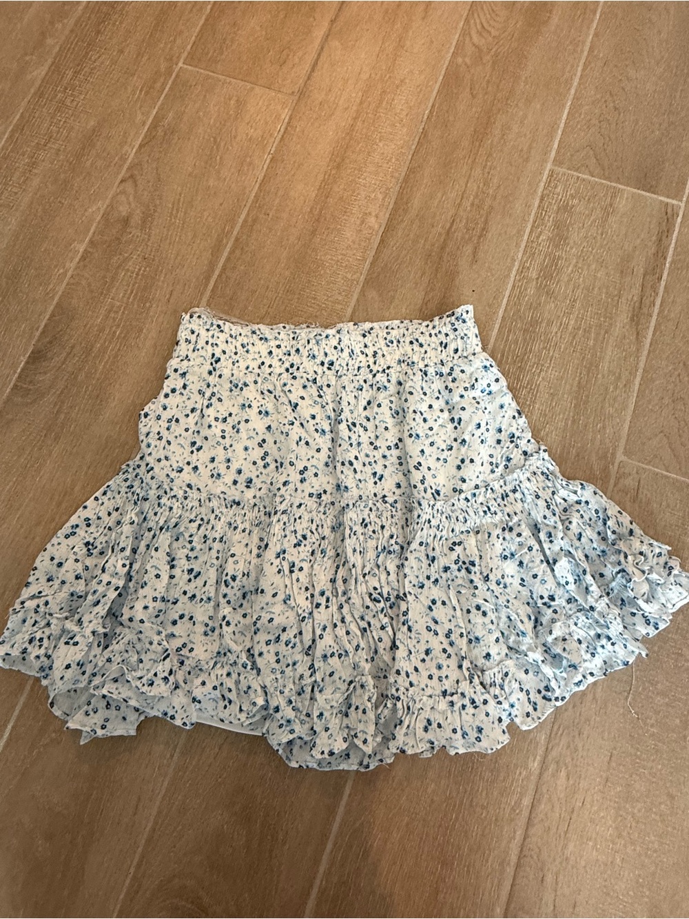 Blue Floral Ruffle Mini Skirt - Smocked Waist